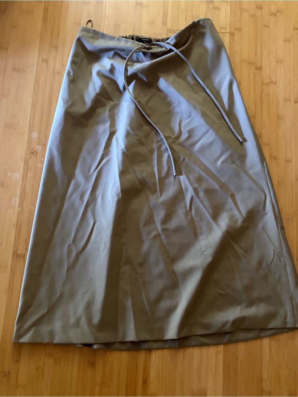 Massimo Dutti Olive Taupe A-Line Drawstring Maxi Skirt